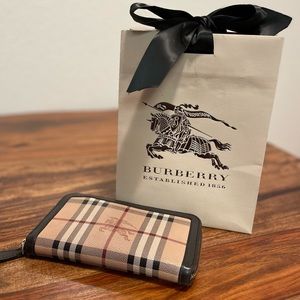 Burberry Haymarket Leather Ziparound Wallet
